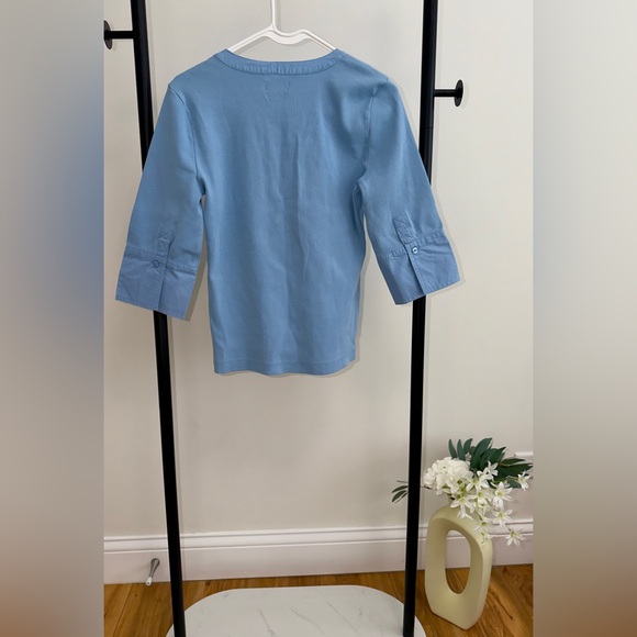 Maeve Anthropologie Light Blue Cuffed Popover 3/4 Sleeve Top | Size Medium - Picture 7 of 10